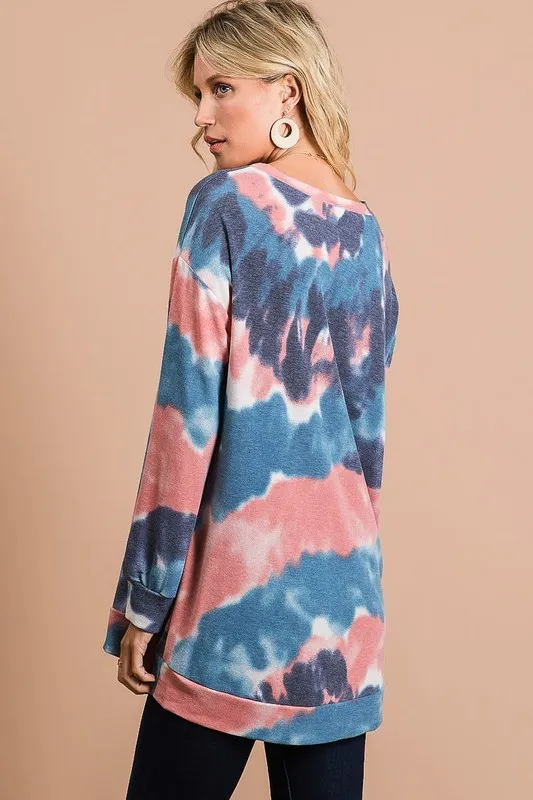 Tie Dye French Terry Pull Over with Front Stitching Detail, image 10