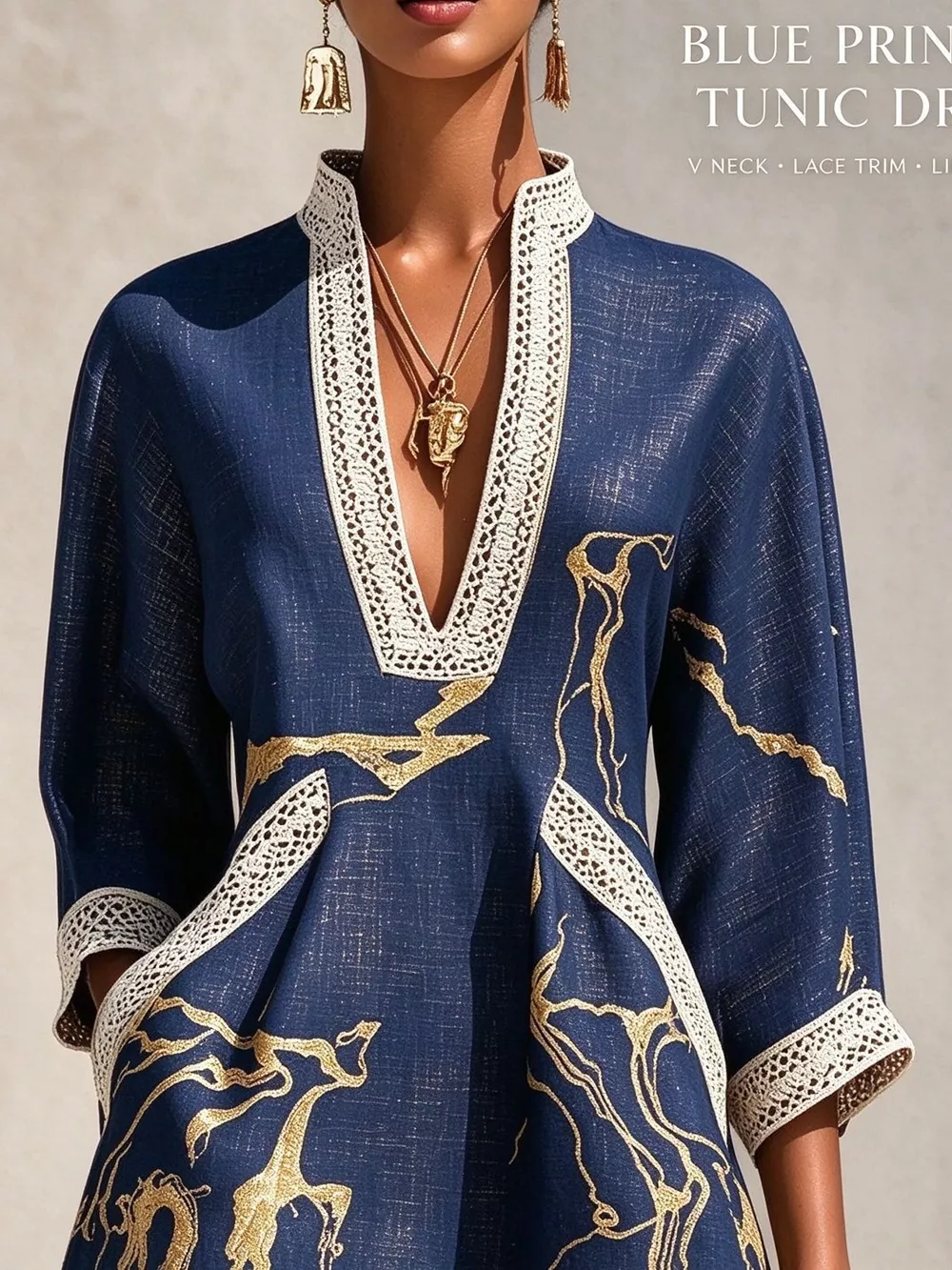 Notched 3/4 Sleeve Mini Dress, image 9
