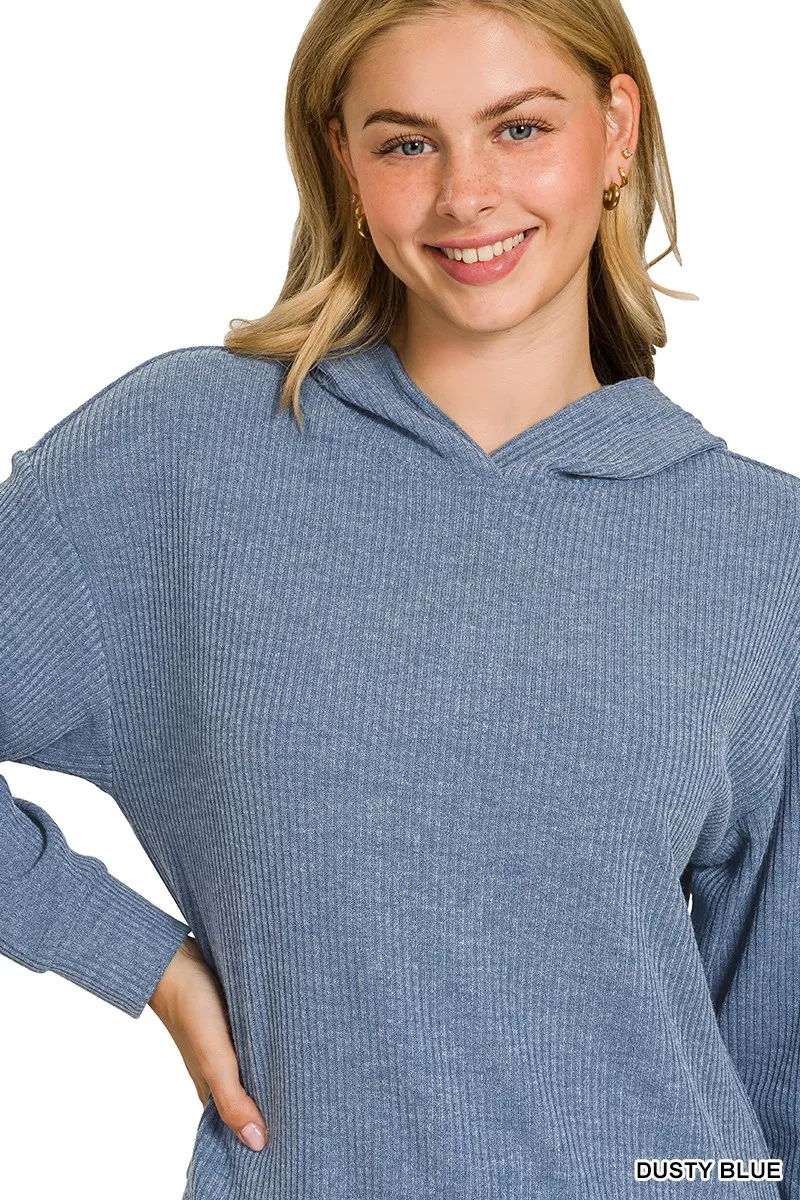 Ribbed Long Sleeve Hoodie, image 4
