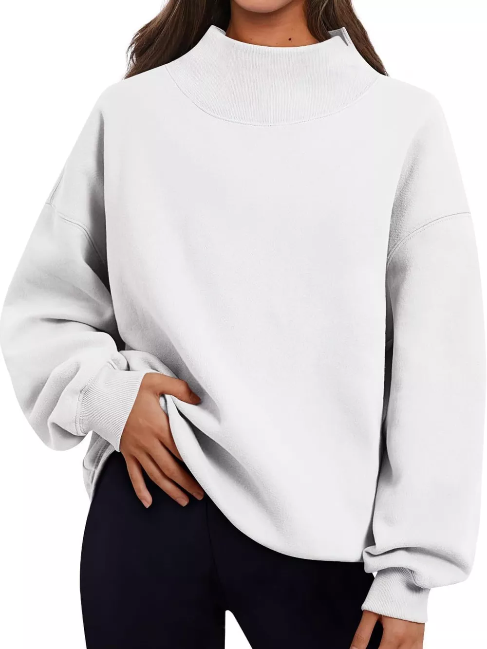 Oversized Mock Neck Long Sleeve Sweatshirt, image 35