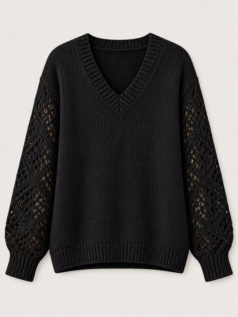 Full Size V-Neck Hollow-Out Long Sleeve Sweater Plus Size, image 9