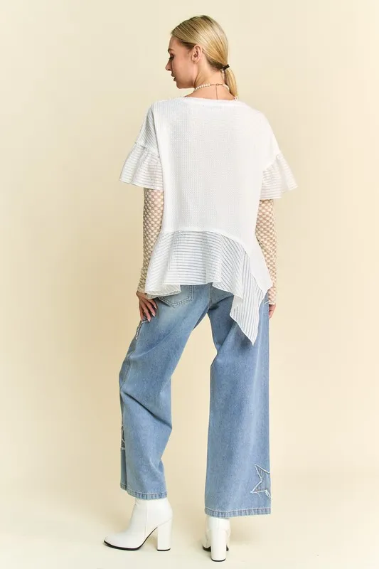 Waffle Knit Bodice Ruffle Bottom Detail Top, image 7