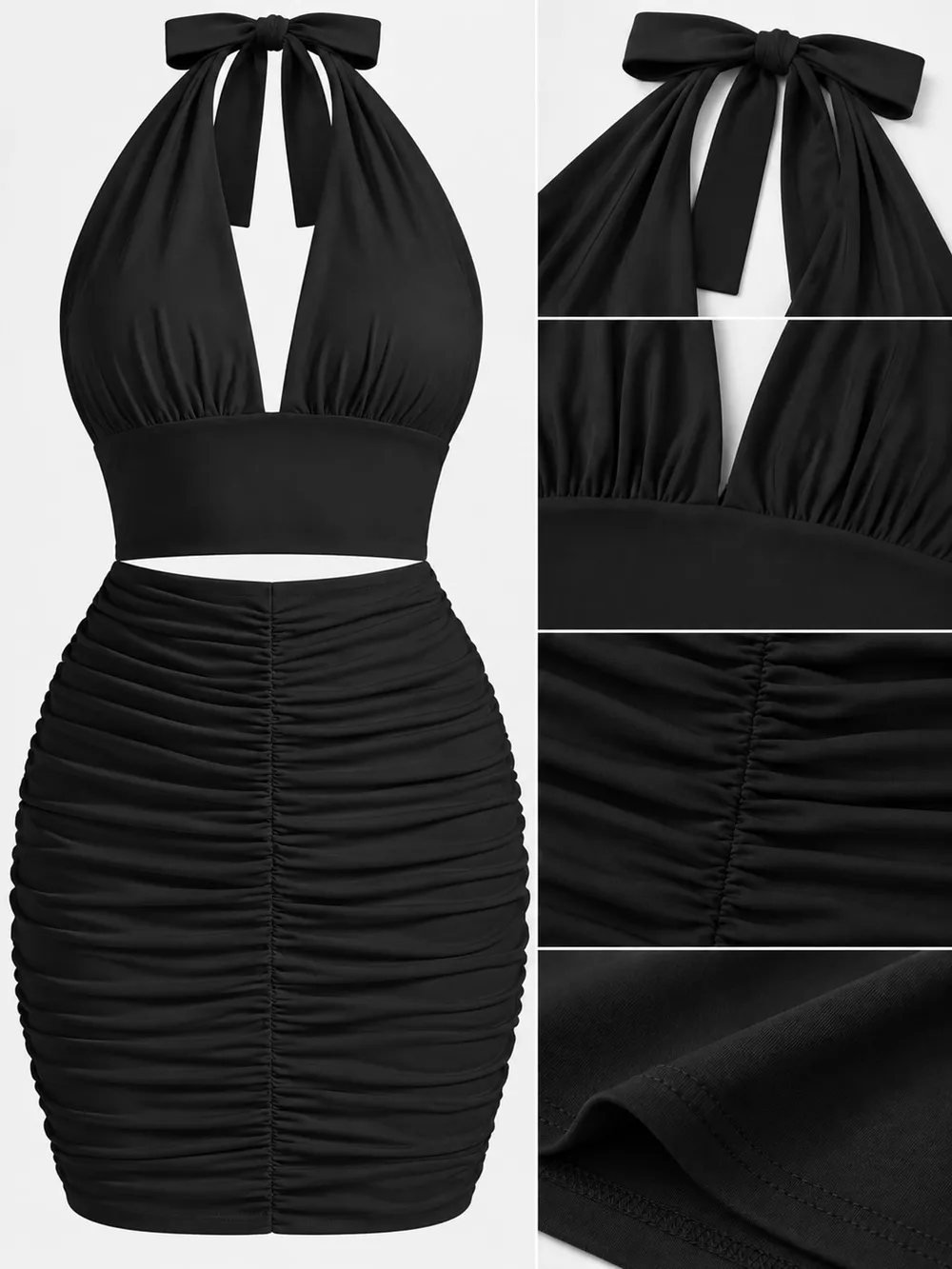 Halter Crop Top and Ruched Bodycon Mini Skirt Set, image 12