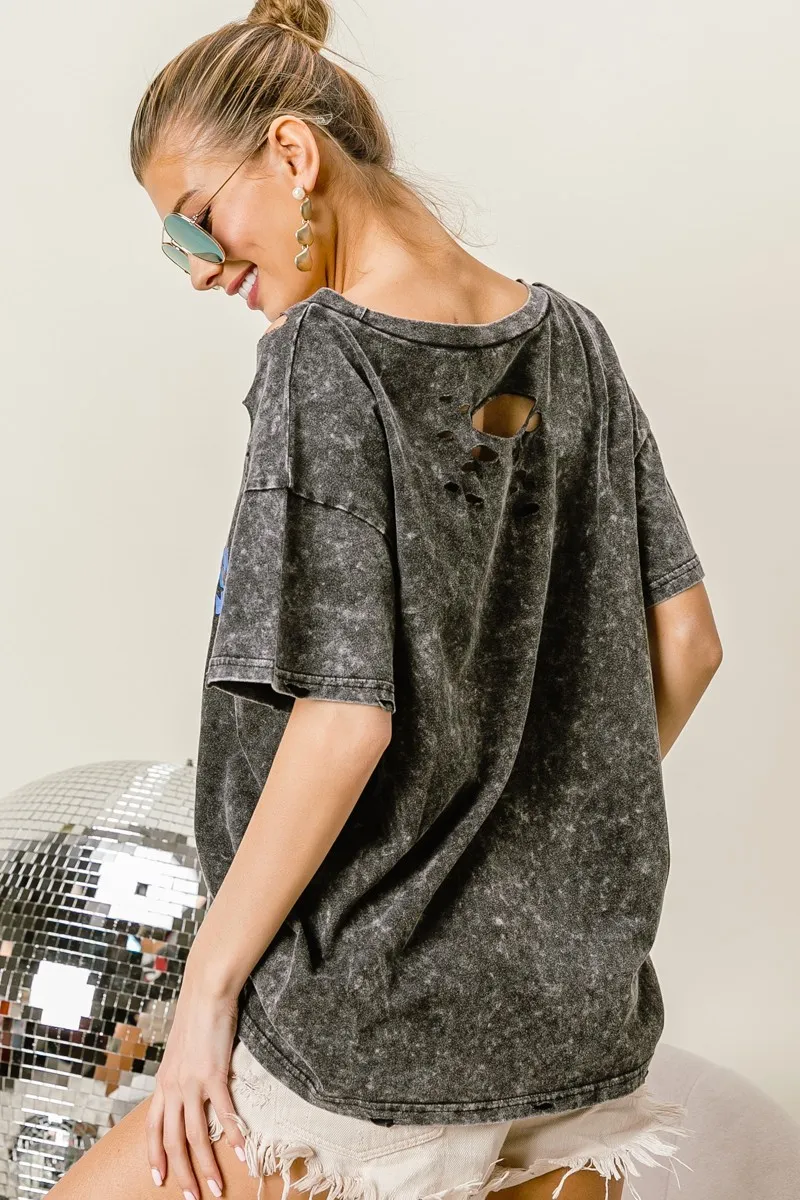 Laser Cut Mineral Washed Old Glory Lip Print Top, image 8