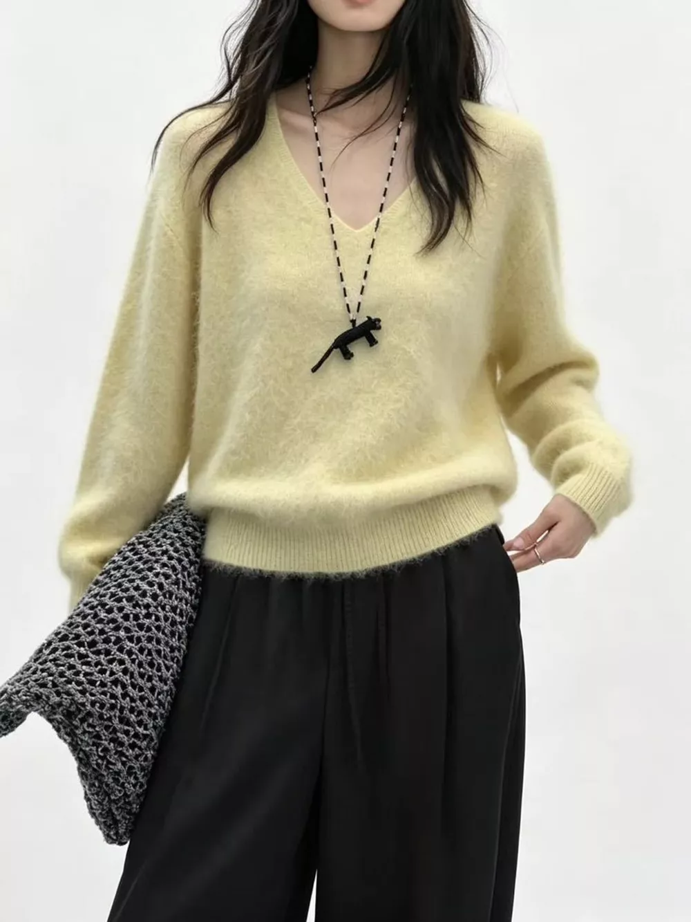 V-Neck Dropped Shoulder Sweater, image 12