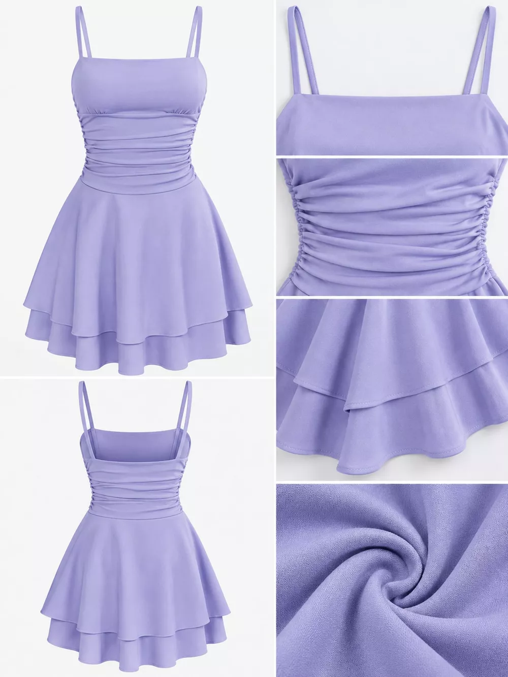 Ruched Spaghetti Strap Layered Mini Dress, image 59