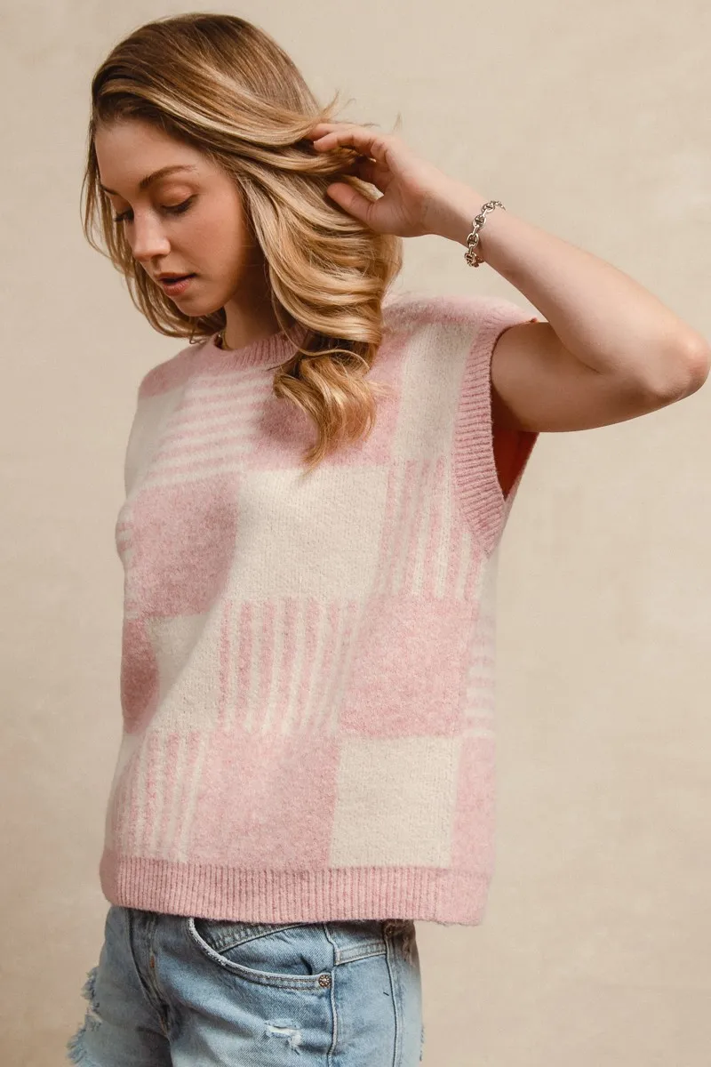 Checker With Stripes Pattern Sleeveless Sweater, image 3