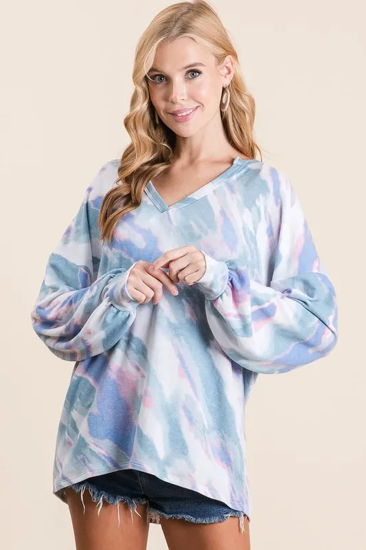 Tie Dye French Terry Top with Balloon Sleeves, image 6