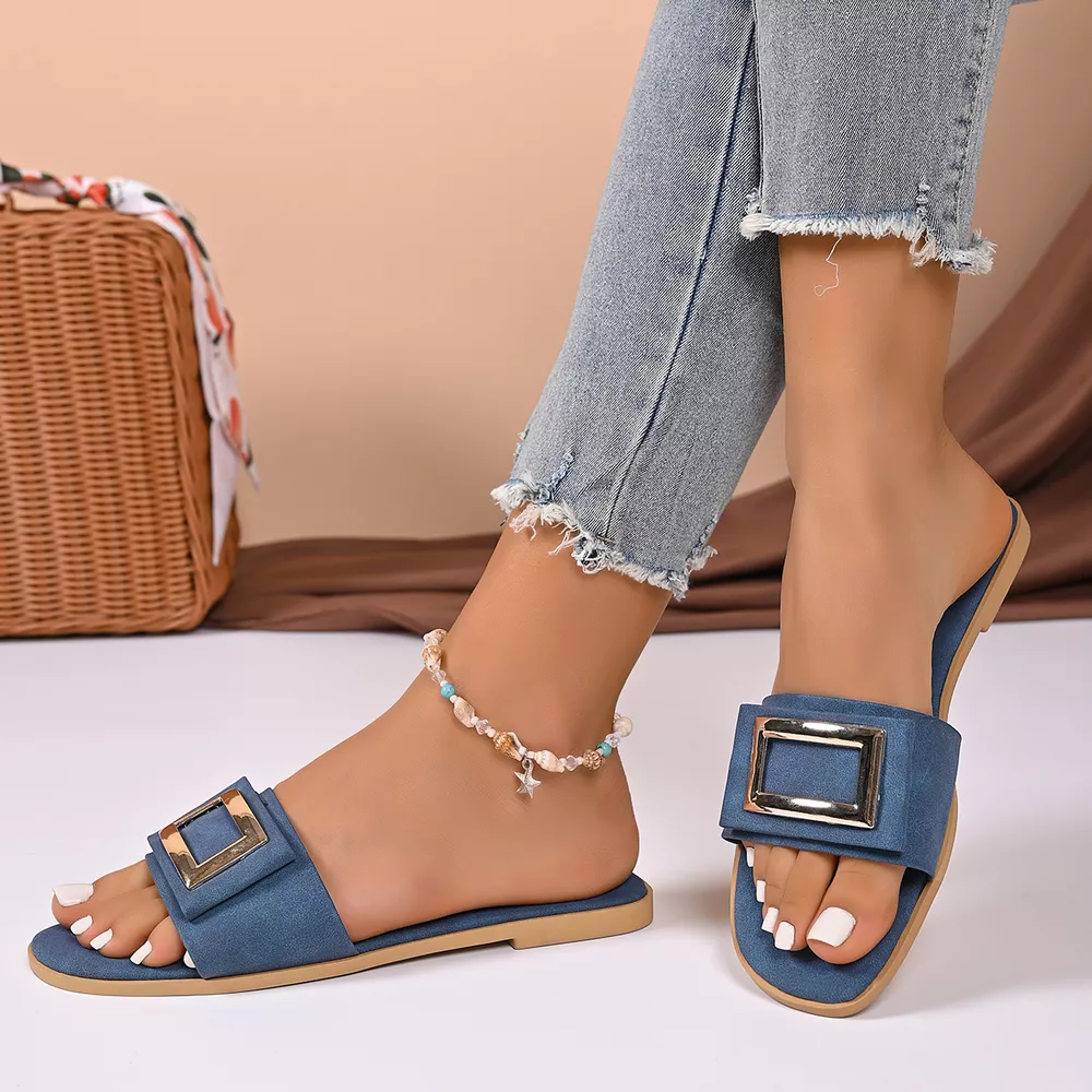 Buckle Decor Open Toe Flat Sandals, image 10