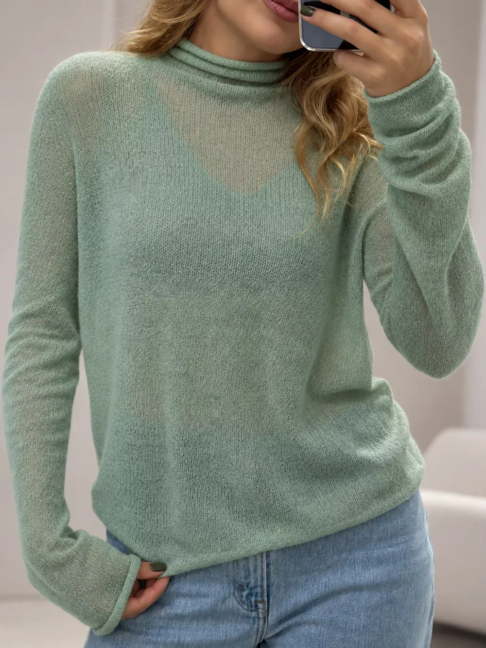 Sheer Turtleneck Knit Top, image 18