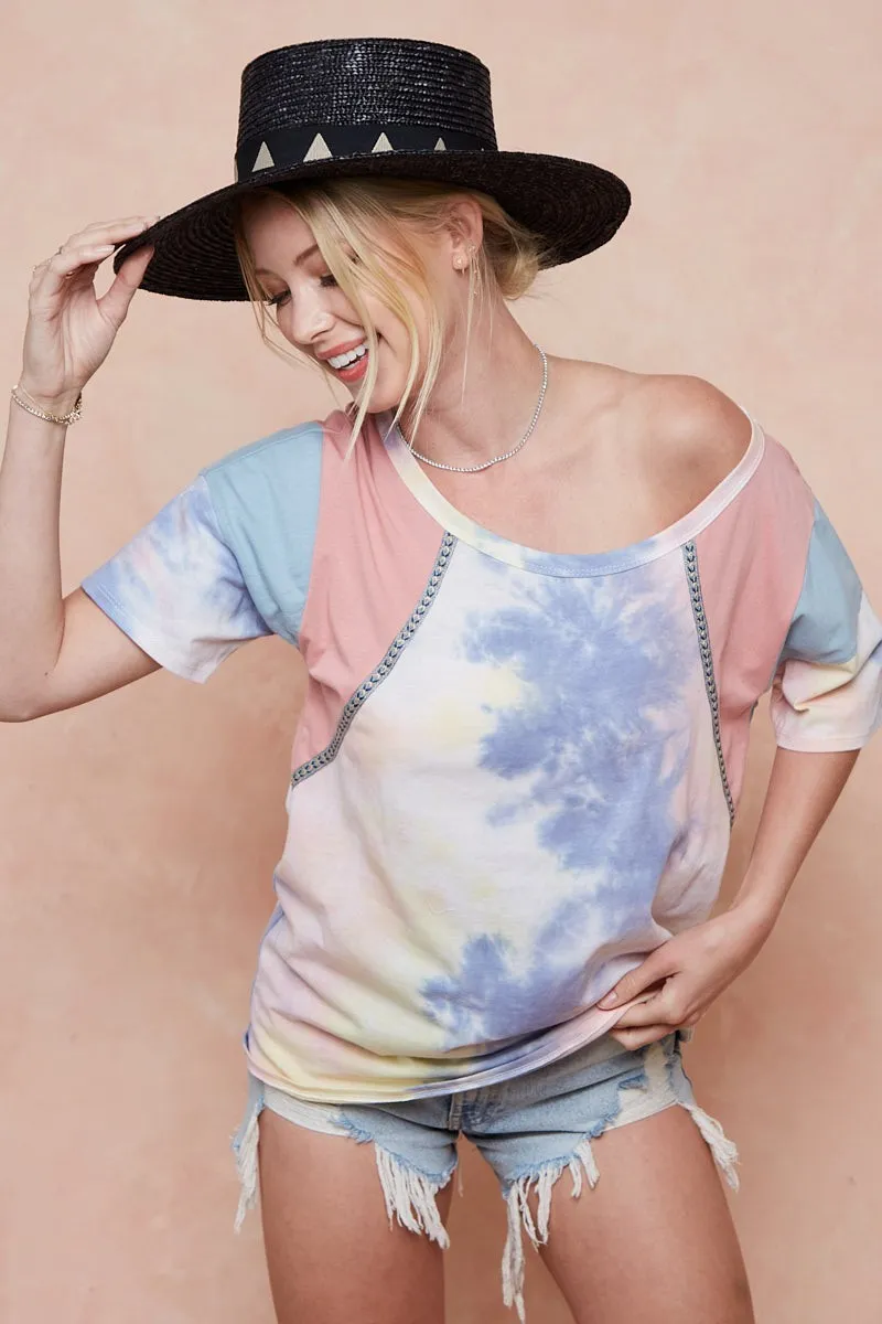 Tie Dye Printed Cotton Color Block T-Shirt, image 7