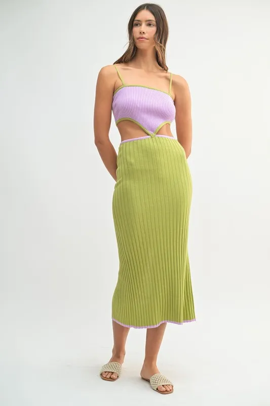 Ribbed Knit Color Block Cutout Midi Dress, image 5
