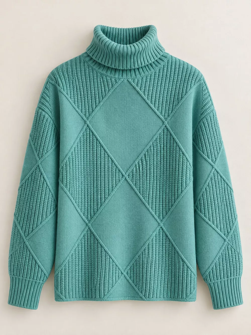 Full Size Diamond Pattern Turtleneck Sweater Plus Size, image 17
