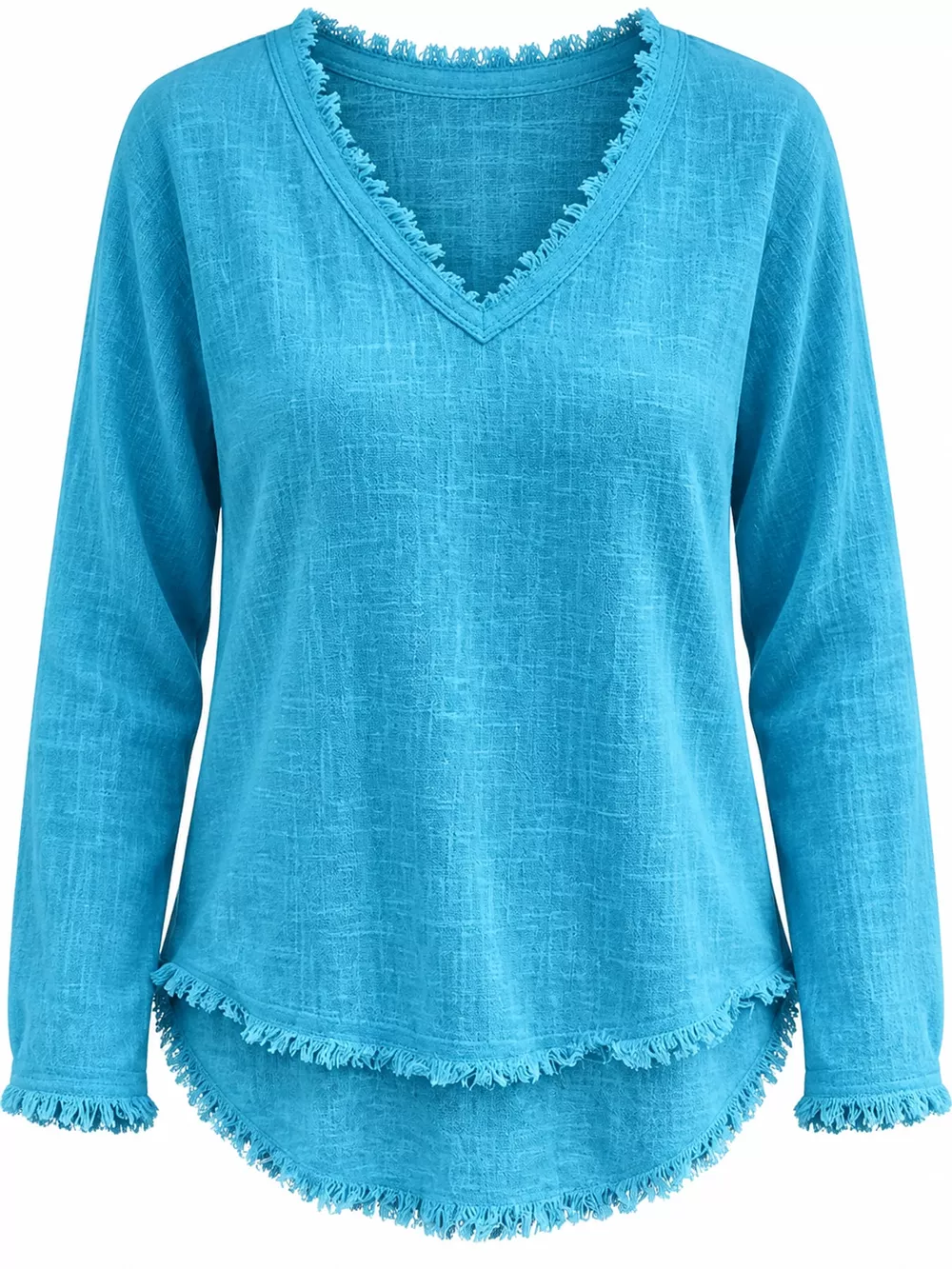 Full Size Frayed Hem V-Neck Long Sleeve Blouse Plus Size, image 30