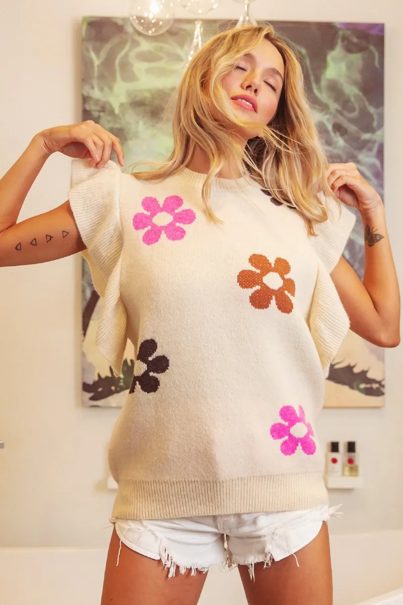 BiBi Flower Printed Ruffled Sleeves Top, image 7