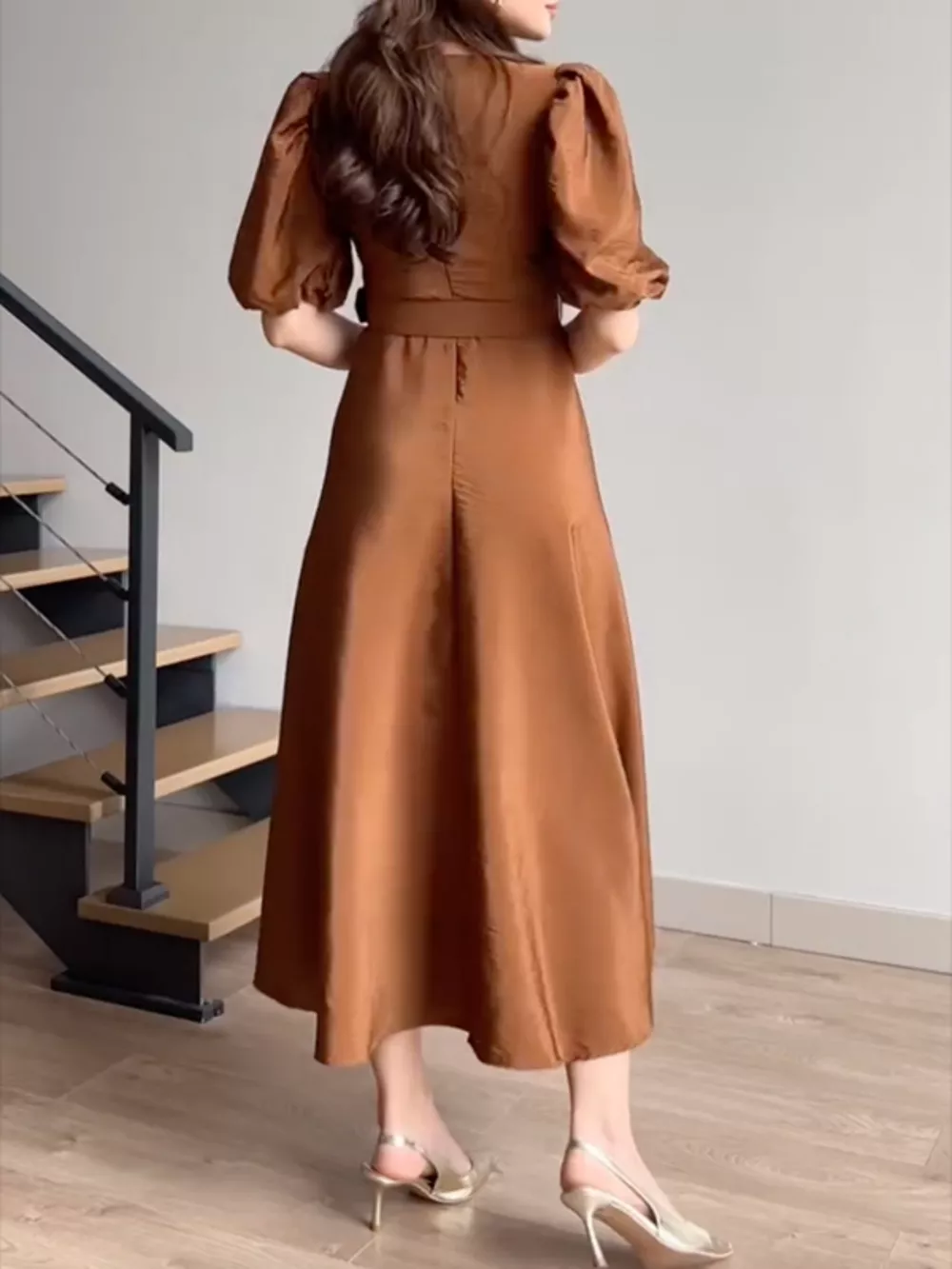 Belted Puff Sleeve Midi Dress, image 2