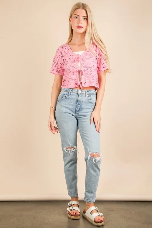 Front Tie Crochet Crop Top