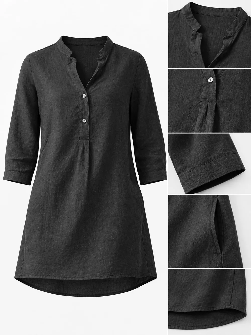 Full Size Button Detail 3/4 Sleeve Blouse Plus Size, image 33