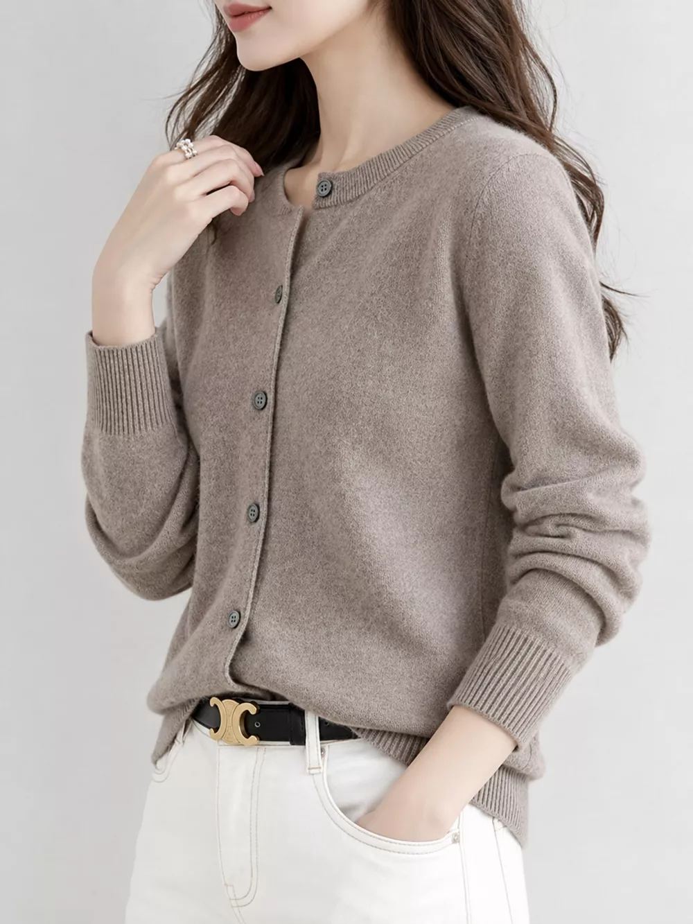 Crew-Neck Button-Down Cardigan, image 51