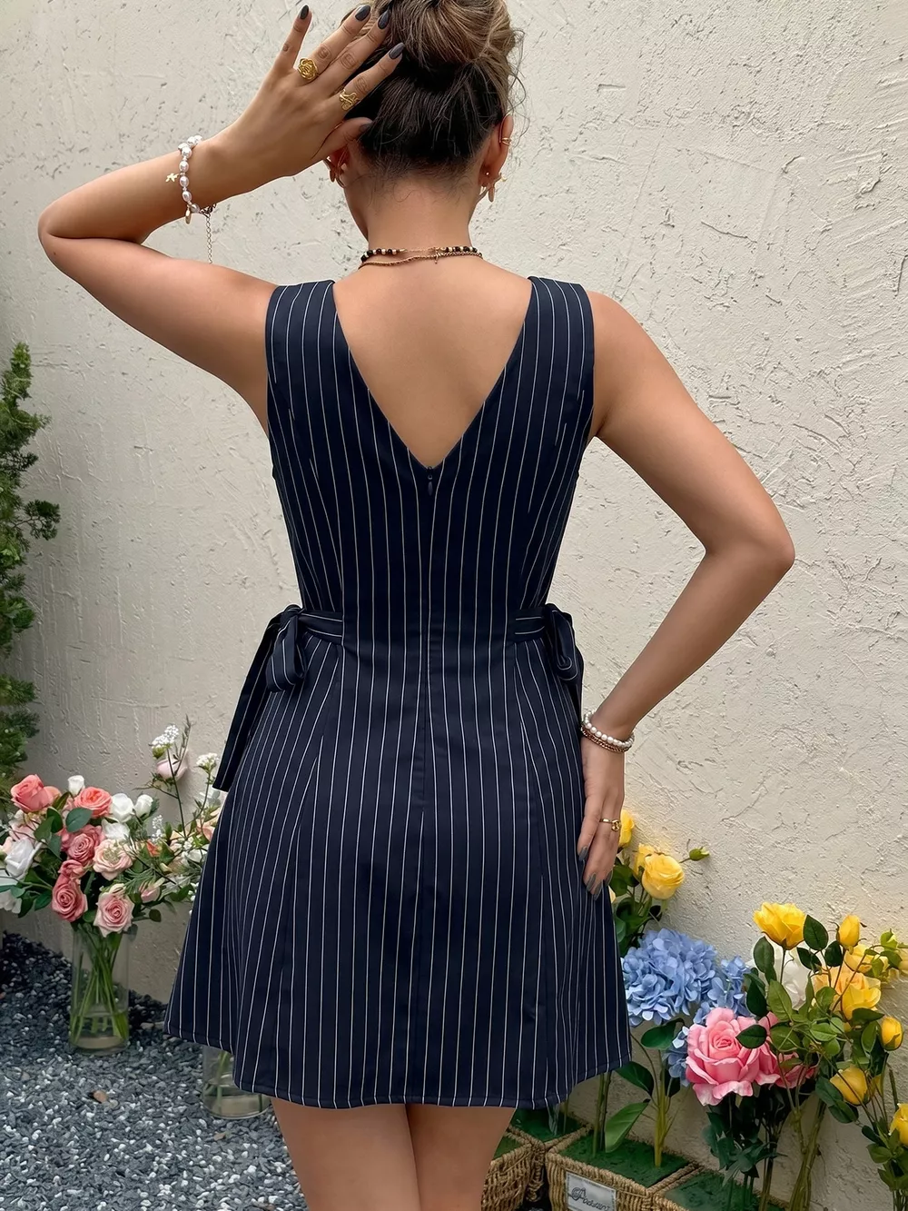 Striped Sleeveless Tie Waist Dress, image 7
