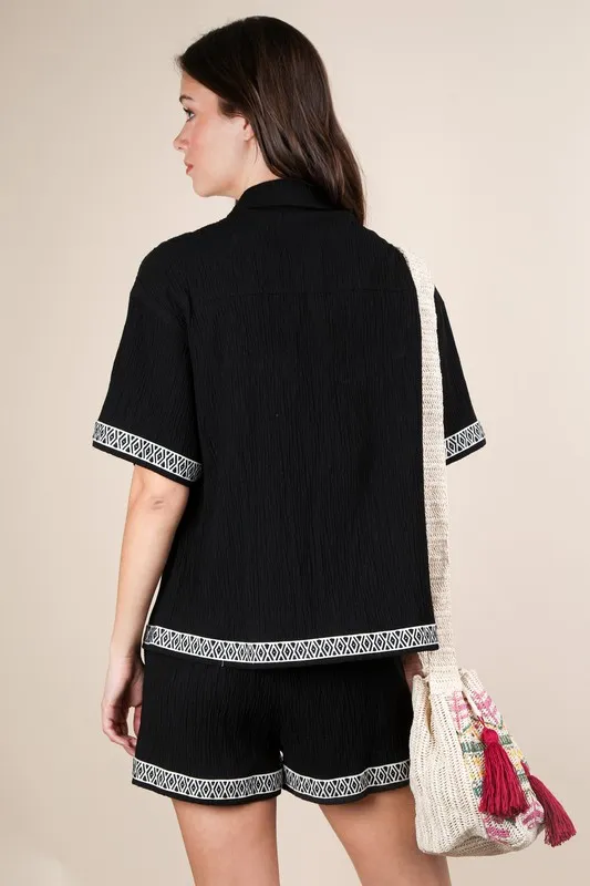 Crinkled Woven Shirt Top & Shorts Set, image 3