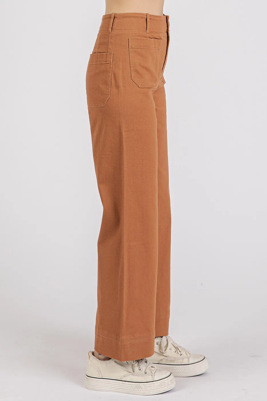 Twill Patch Pocket High Rise Wide Leg Pants, image 2