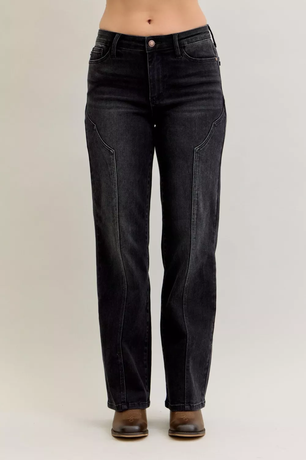 Mid Rise Straight Western Seam Detail Jeans