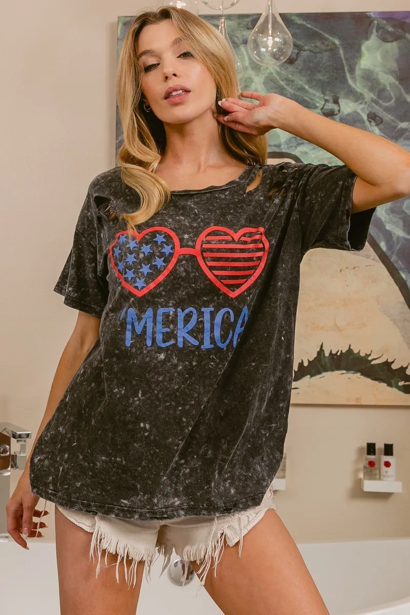 4th Of July Theme Mineral Washed Laser Cut Top, image 8