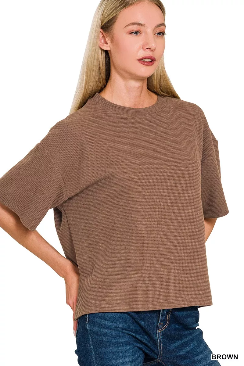 Full Size Double Knit Side Slits Hi Low Short Sleeve Top Plus Size, image 3