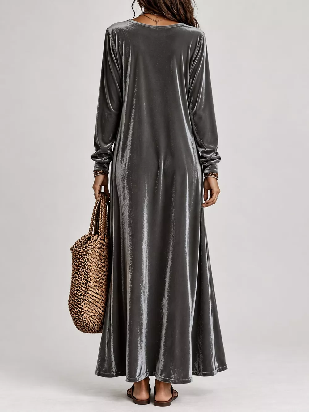 Velvet Long-Sleeve Maxi Dress, image 13