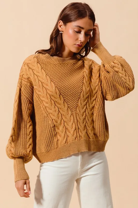 Mineral Washed Loose Fit Textured Cable Sweater, image 13