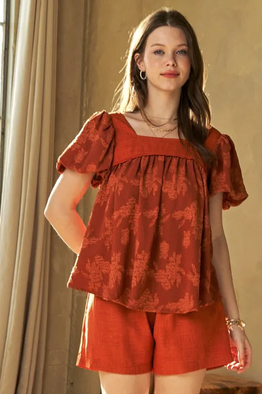 Nature Printed Square Neck Puff Sleeve Blouse, image 6