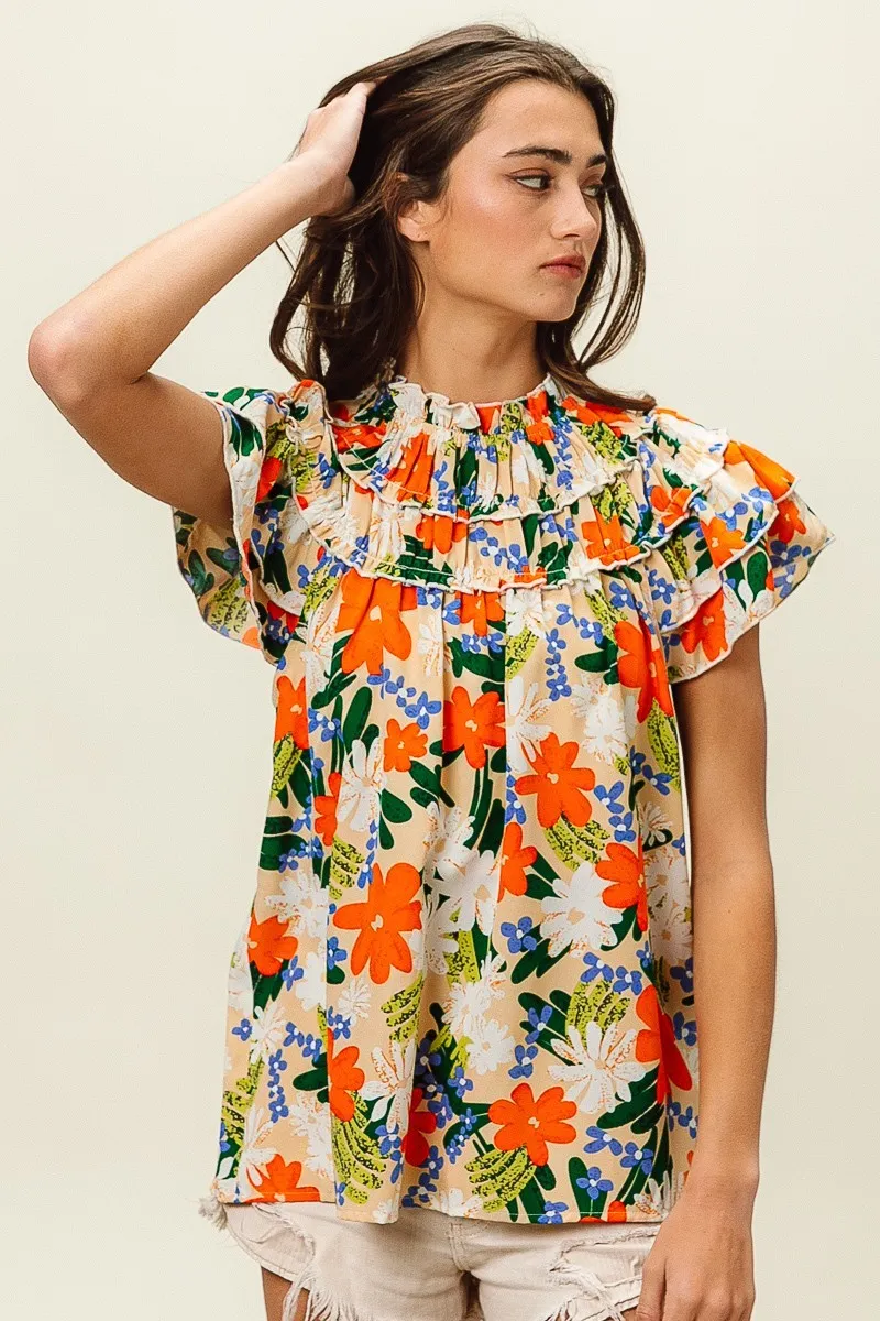 Multi Color Floral Print Woven Top, image 9
