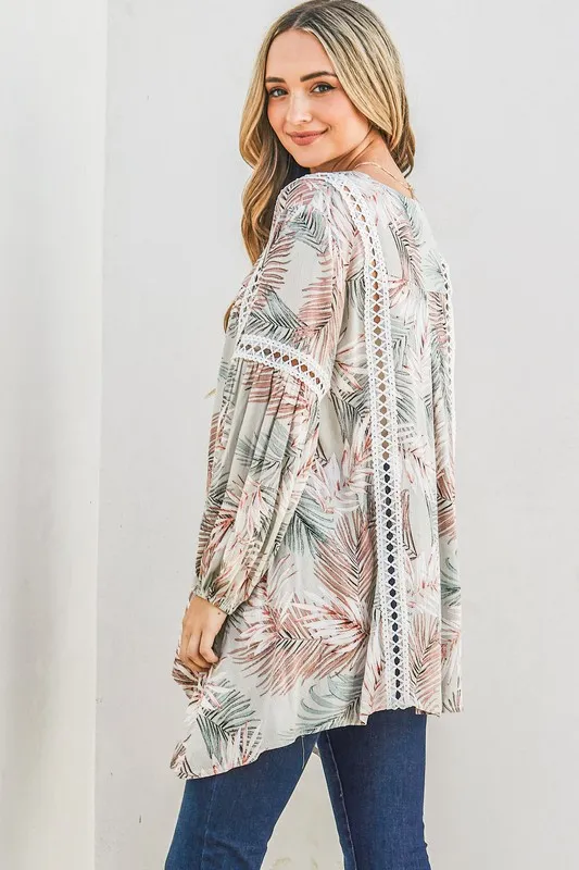 Printed with Lace Trim Casual Tunic Top, image 2