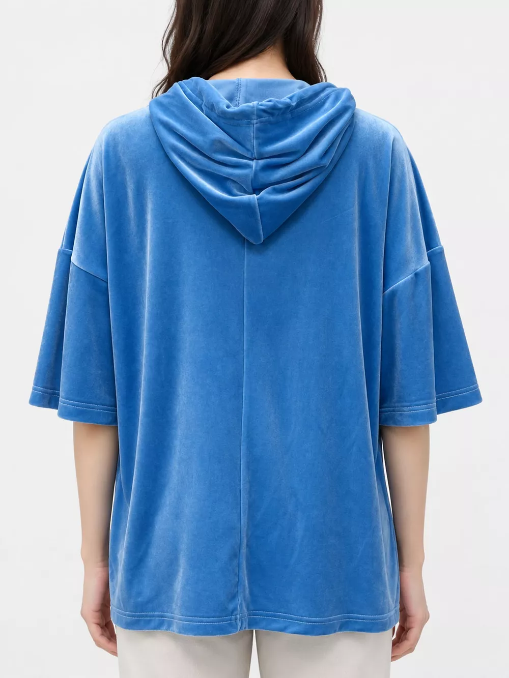 Full Size Velvet Short Sleeve Hoodie Plus Size, image 3