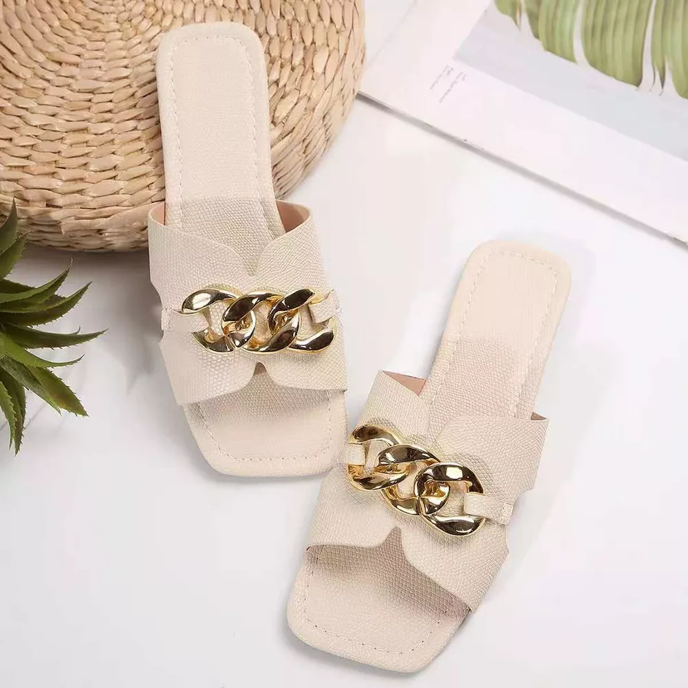 Chain Embellished Slide Sandals, image 5