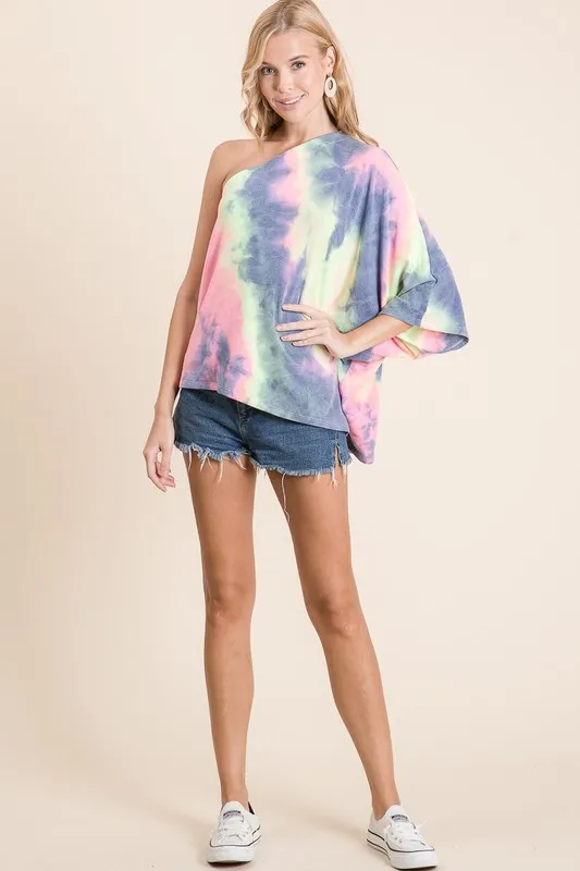 Tie Dye French Terry One Shoulder Top with Dolman, image 9