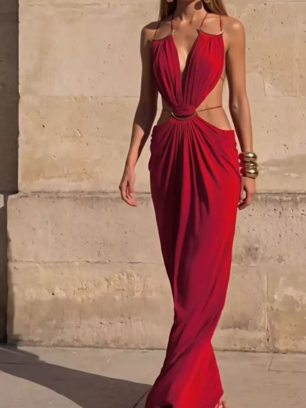 Backless Plunge Cut-Out Maxi Dress, image 7