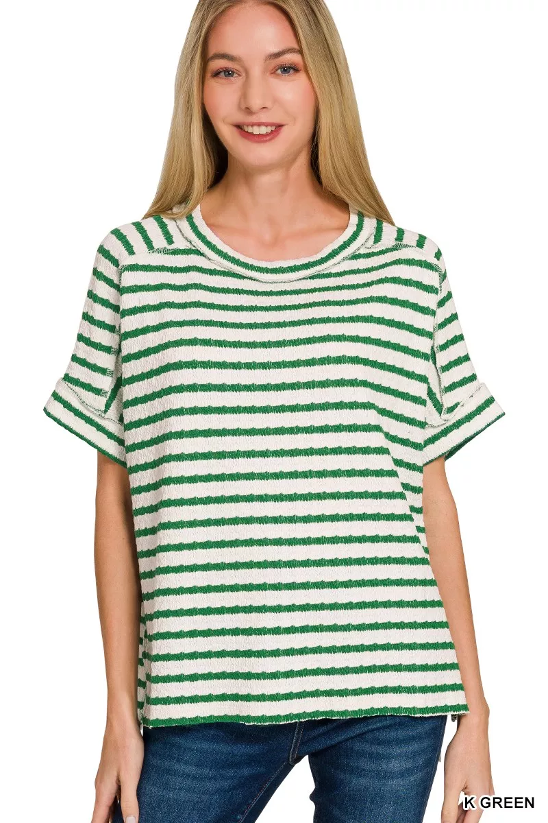 Stripe Jacquard Round-Meck Tee