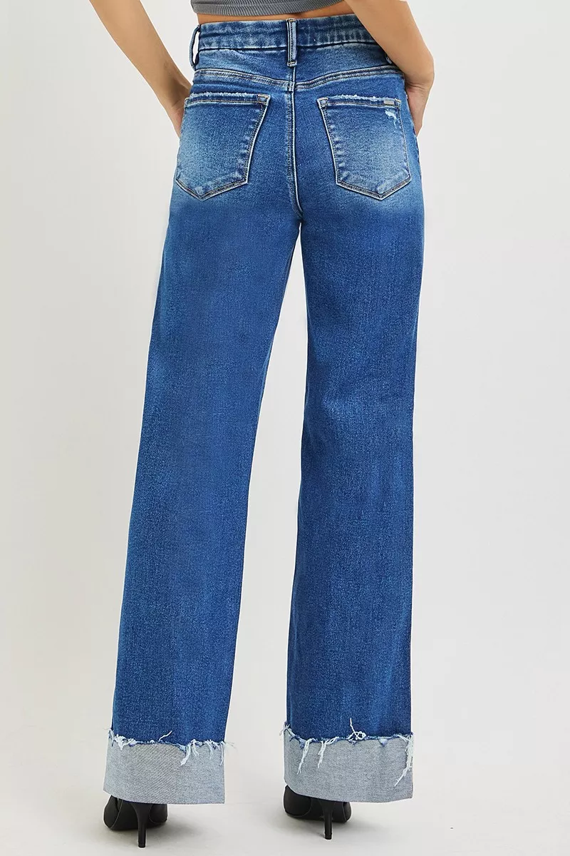 High Rise Wide Leg Jeans With Cuffed Hem, image 5
