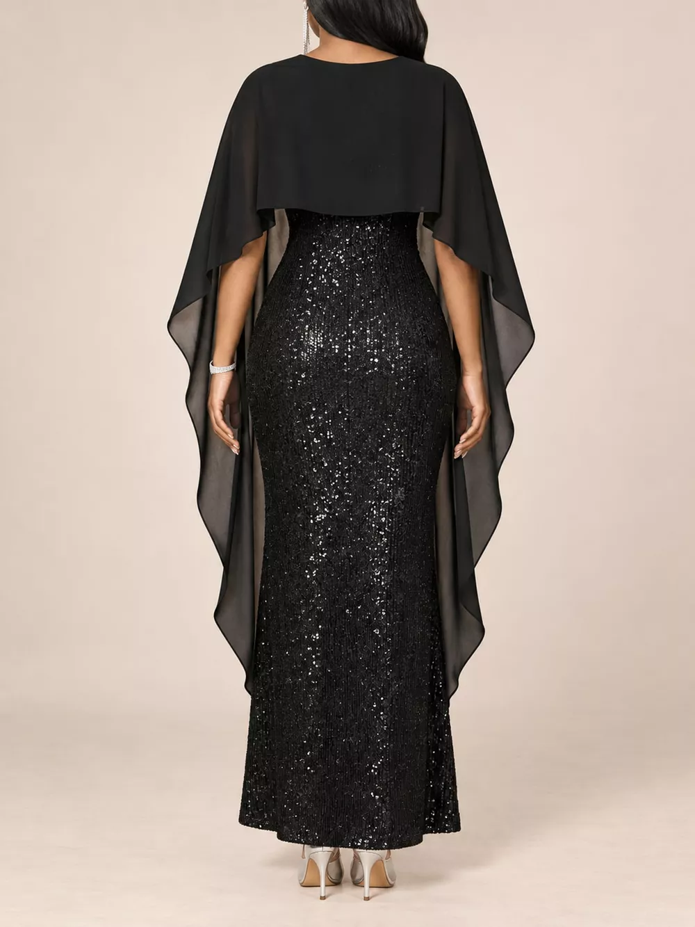 Sequin Cape Overlay Evening Dress, image 11
