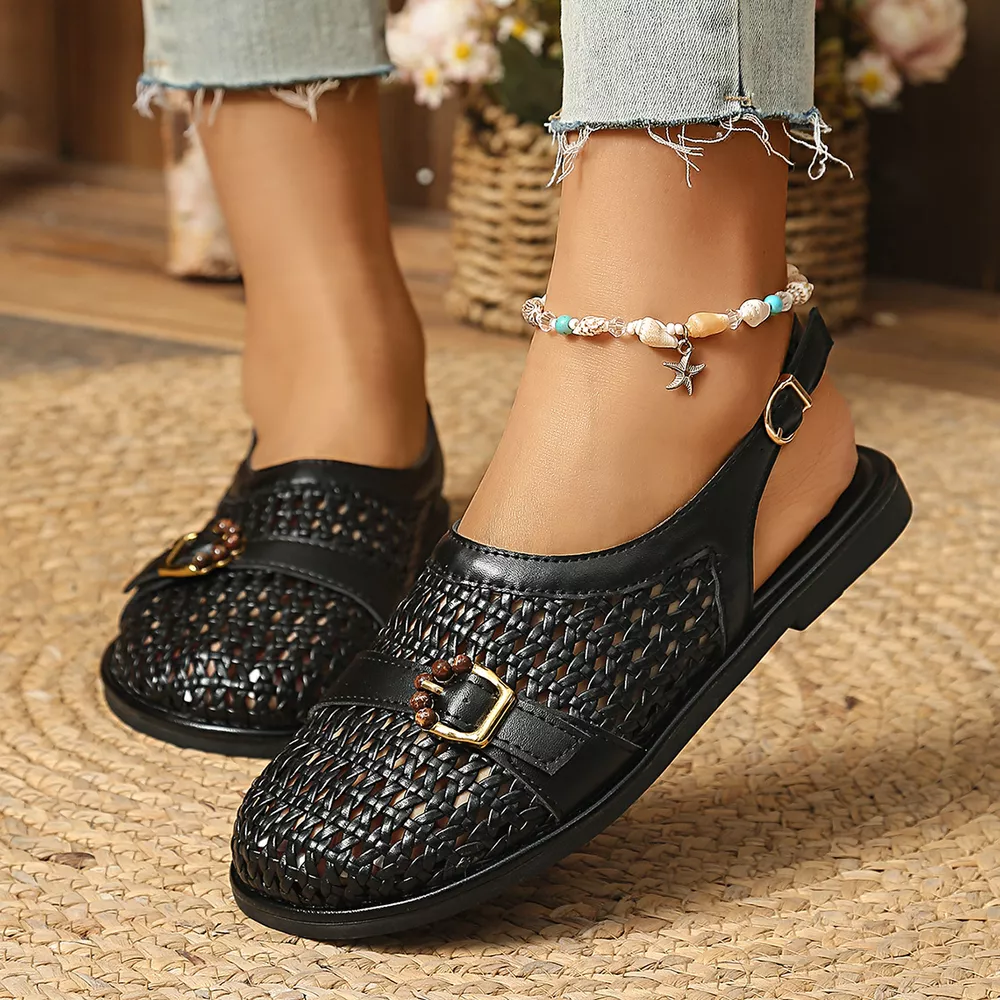 Woven Flat Sandals with Buckle Detail, image 5