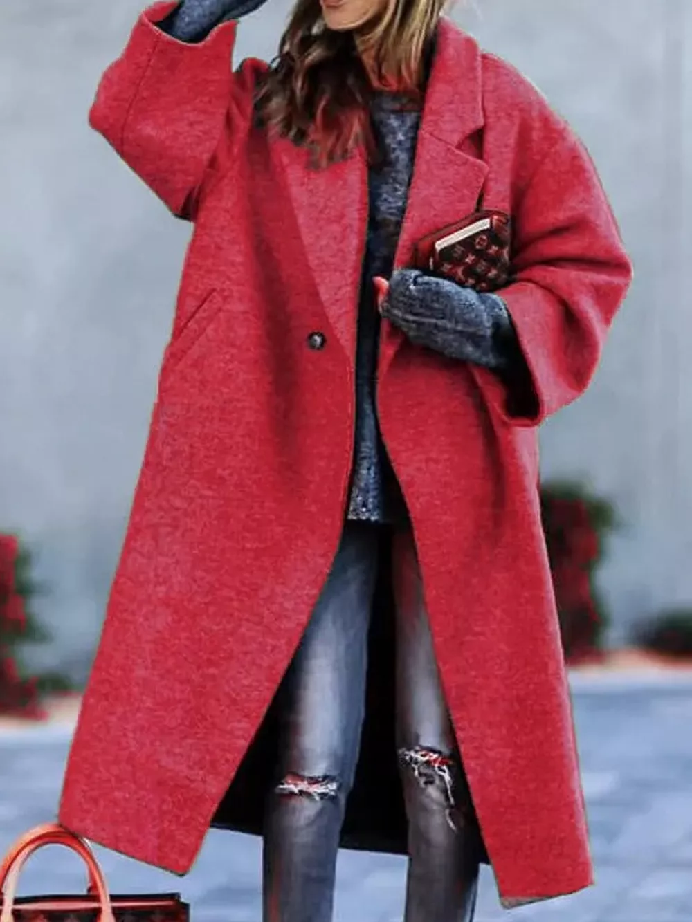 Full Size Lapel Collar One Button Coat Plus Size, image 10