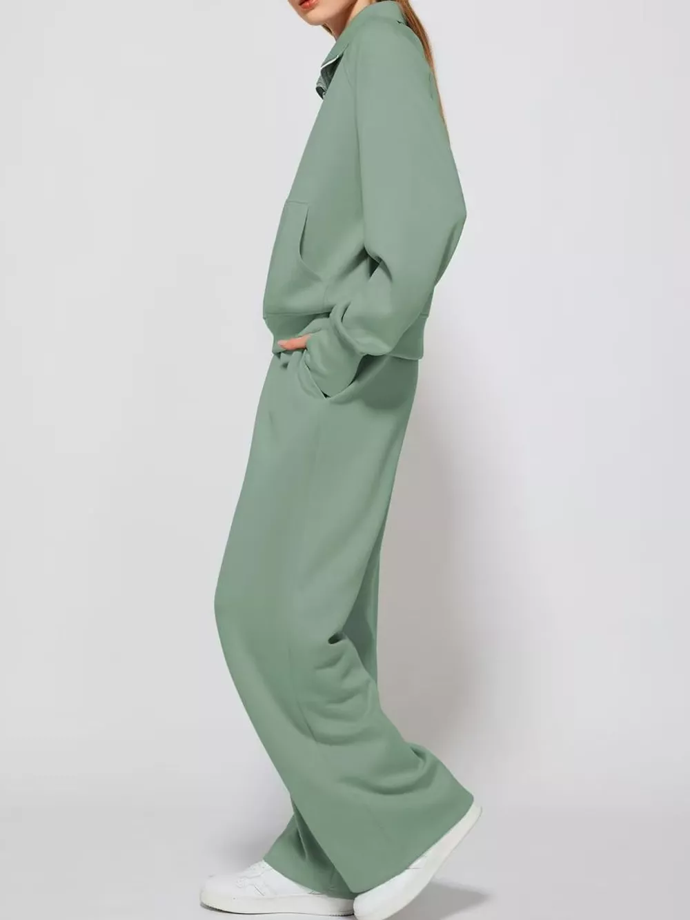 Half-Zip Sweatshirt and Wide-Leg Pants Set, image 52