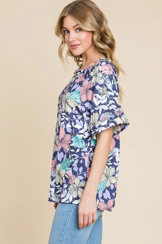Floral Round Neck Short Sleeve T-Shirt, image 6