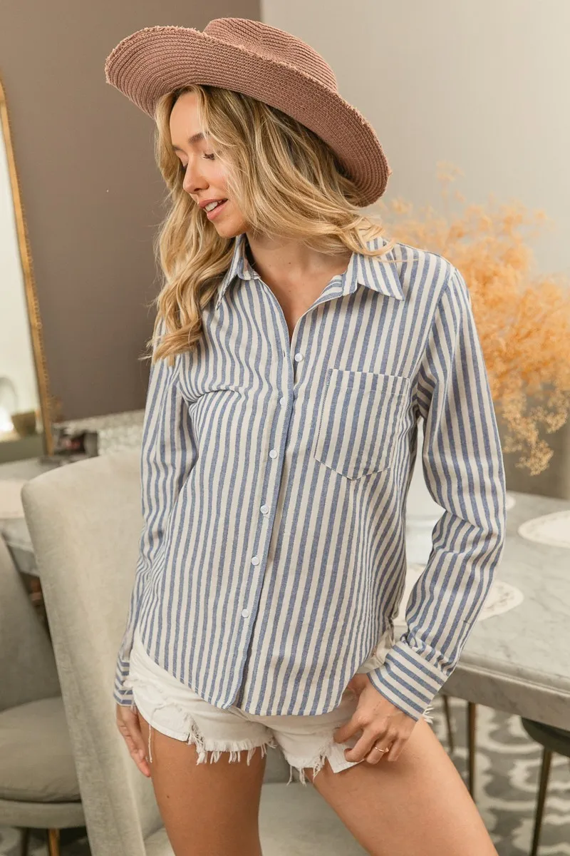 Lurex Linen Stripe Shirt Button Down Top, image 3