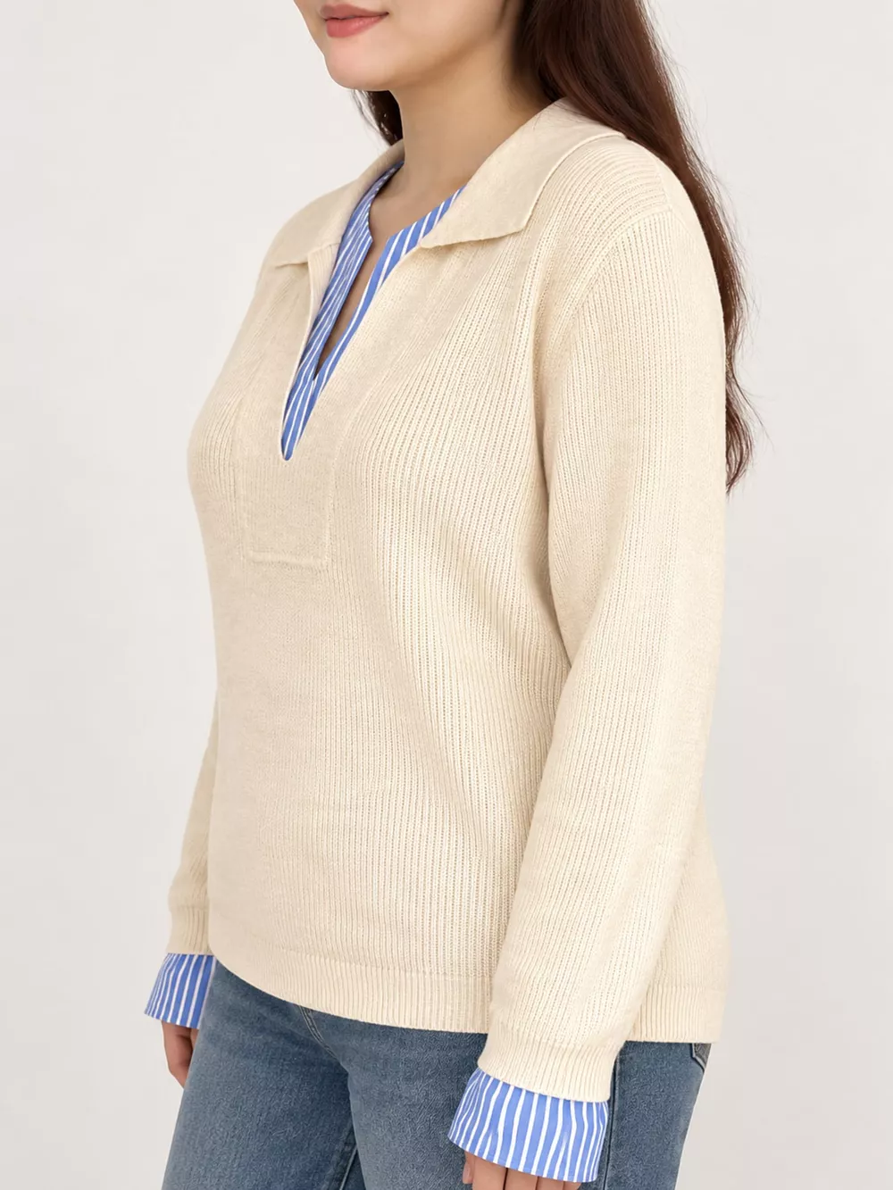 Plus Size Layered Look Striped Long Sleeve Sweater, image 8