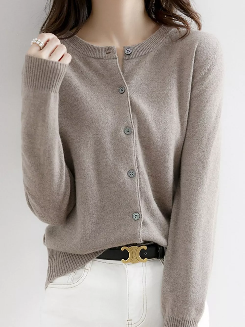 Crew-Neck Button-Down Cardigan, image 50