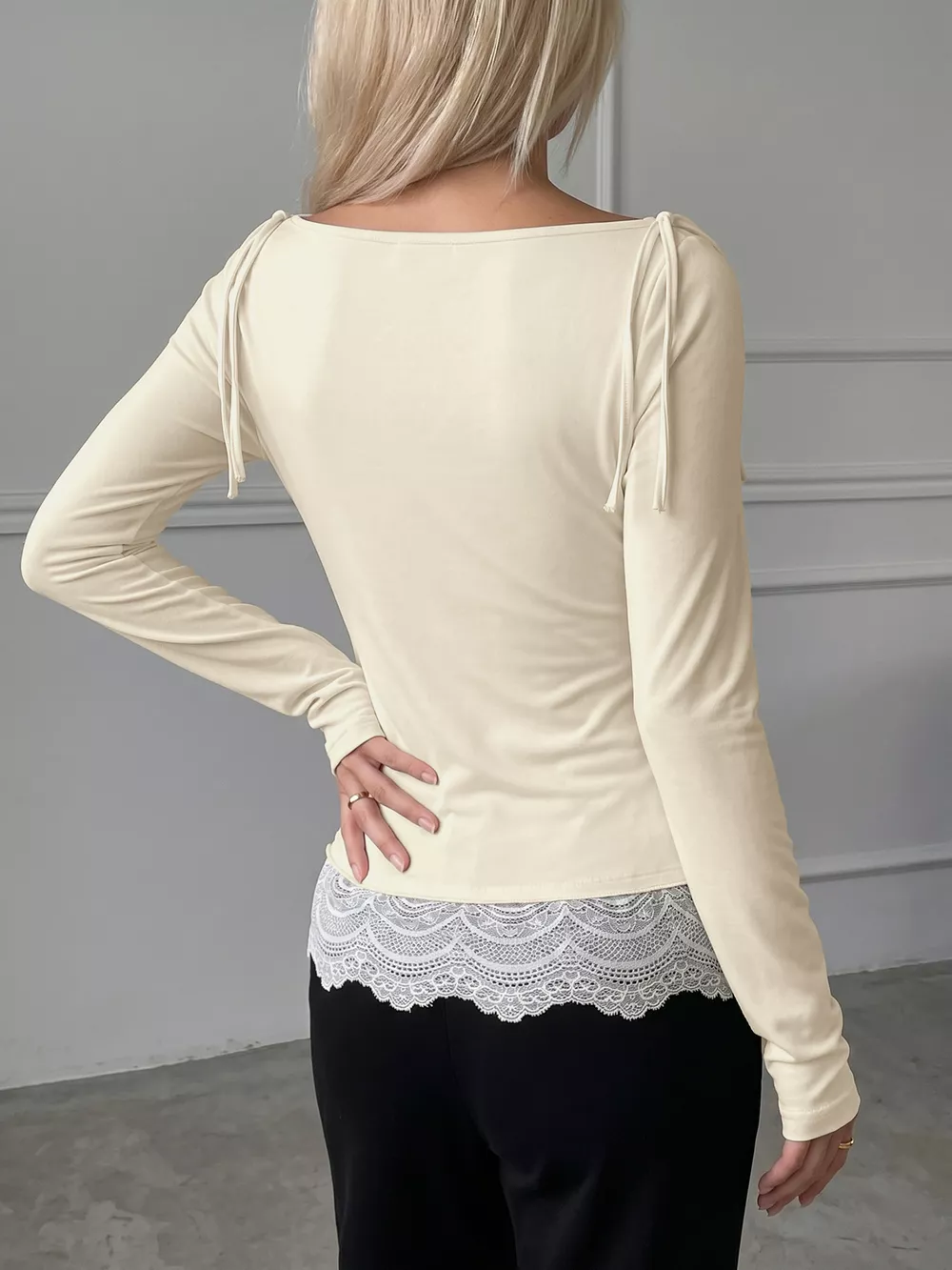 Lace Trim Long Sleeve T-Shirt, image 5