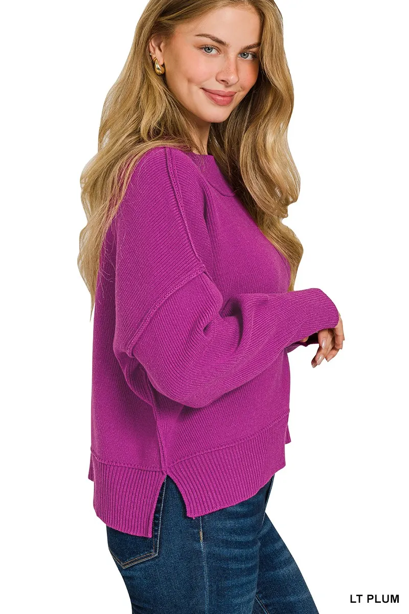 Wide Neck Band Drop Shoulder Sweater, image 3